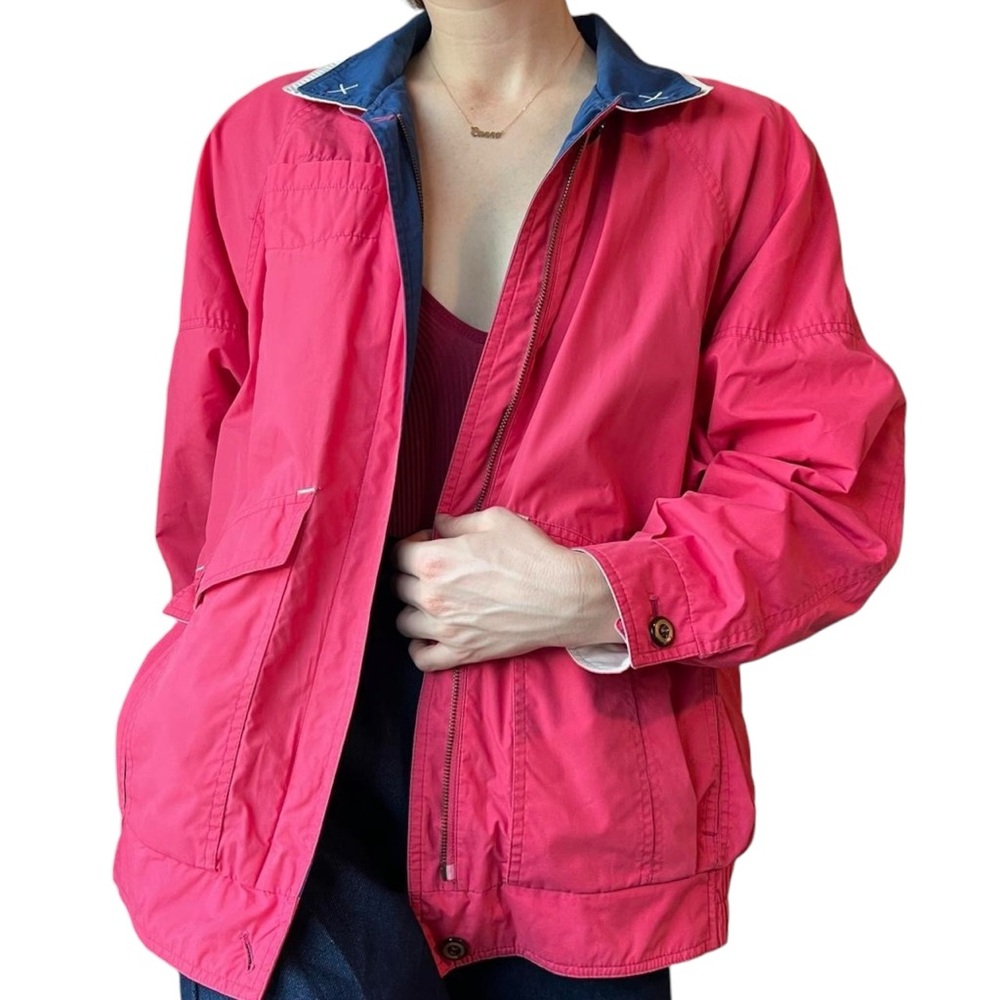 Pink and blue windbreaker jacket / Vintage 1980s / London Fog / M Womens